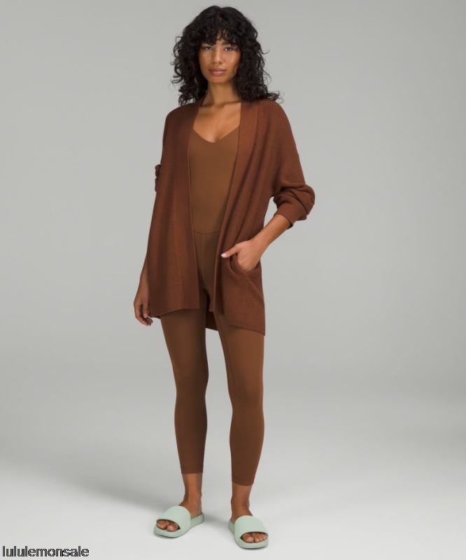 Lululemon Damen DELULU480 | Gerippter Langer Wickelpullover Aus Merinowollmischung Röstbraun